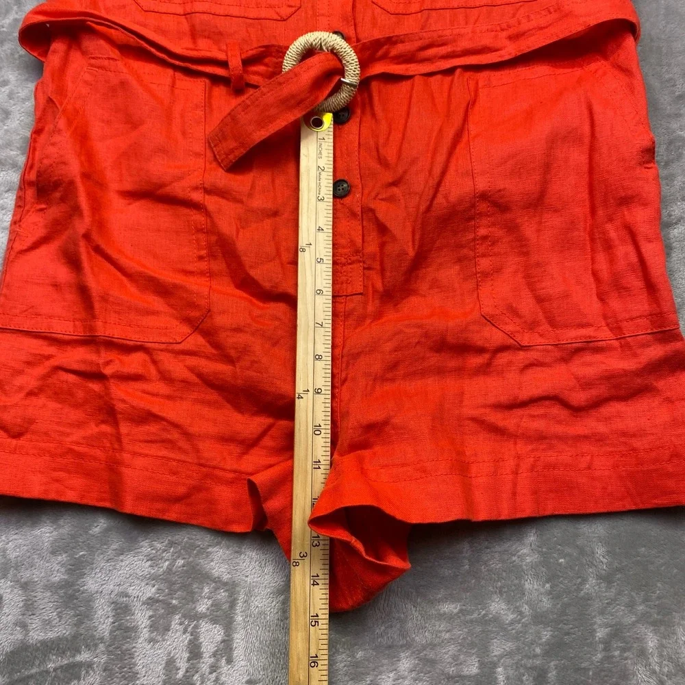 Banana Republic Petite Orange Linen Utility Romper Belted Short Sleeve Sz S Boho